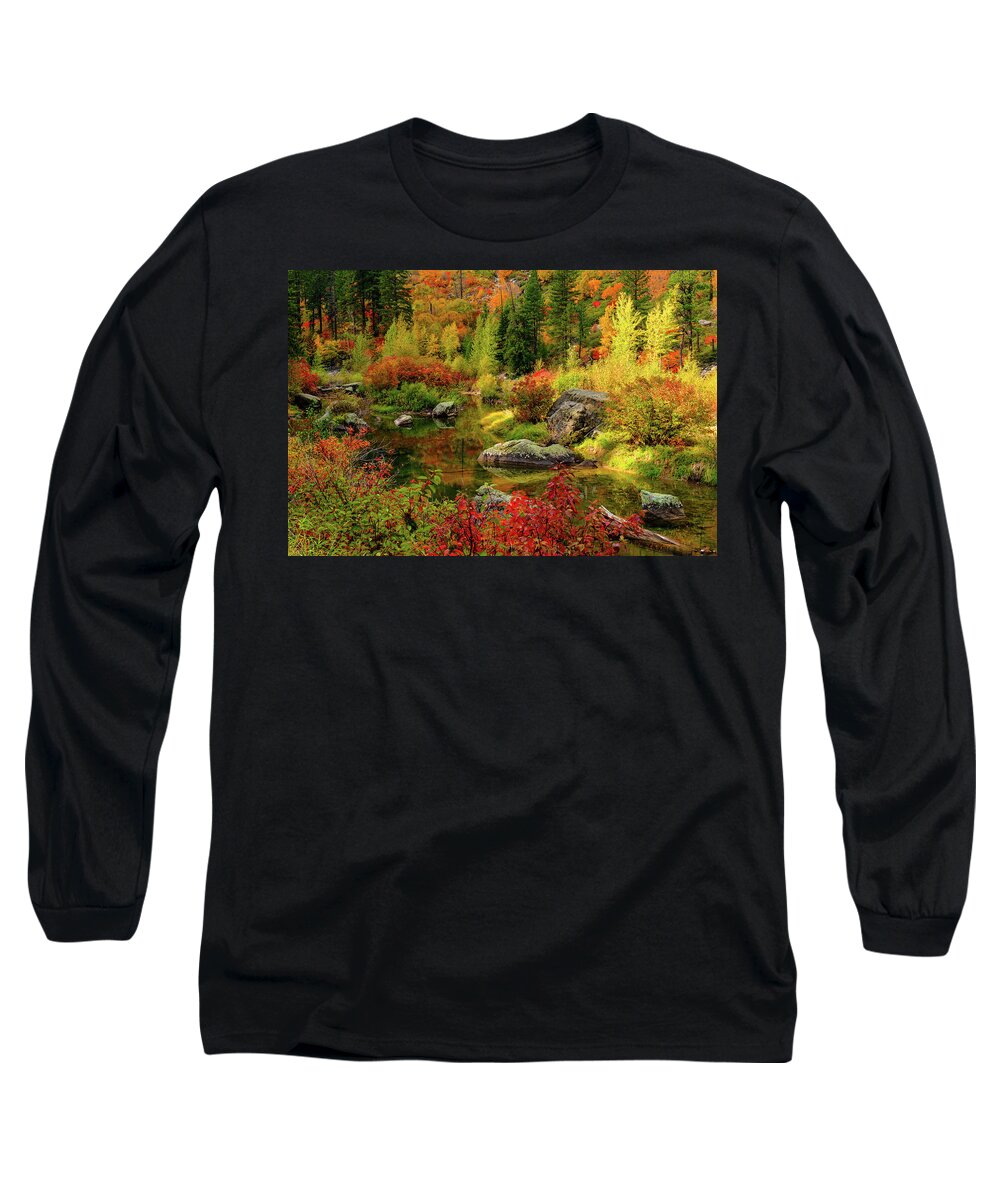 Outdoor; Fall; Colors; Fall Colors; Yakima River; Lavenworth; Lake Wenatchee Long Sleeve T-Shirt featuring the digital art Tumwater Canyon by Michael Lee