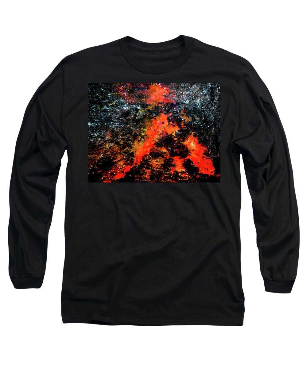Volcano Long Sleeve T-Shirt featuring the mixed media Volcanic by Patsy Evans - Alchemist Artist