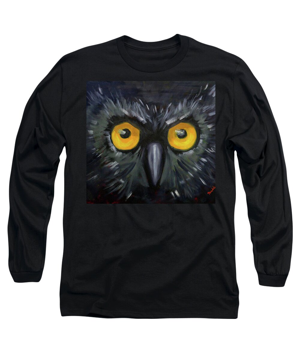 Bird Eyes Long Sleeve T-Shirt featuring the painting Watching You by Nancy Merkle