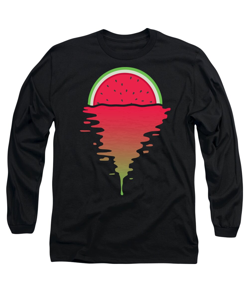 Watermelon Long Sleeve T-Shirt featuring the digital art Watermelon Sunset by Filip Schpindel