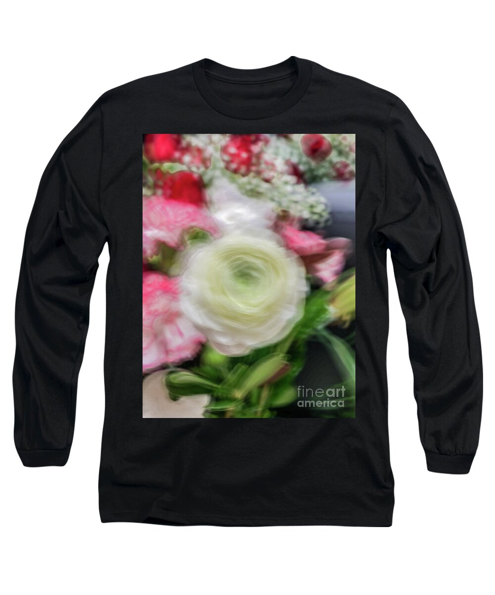 Abstract Long Sleeve T-Shirt featuring the photograph White rose blur abstract by Phillip Rubino