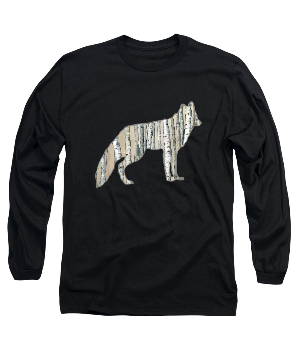 Timber Wolf Long Sleeve T-Shirt featuring the painting Woods Forest Lodge Wolf with Aspen Trees by Audrey Jeanne Roberts