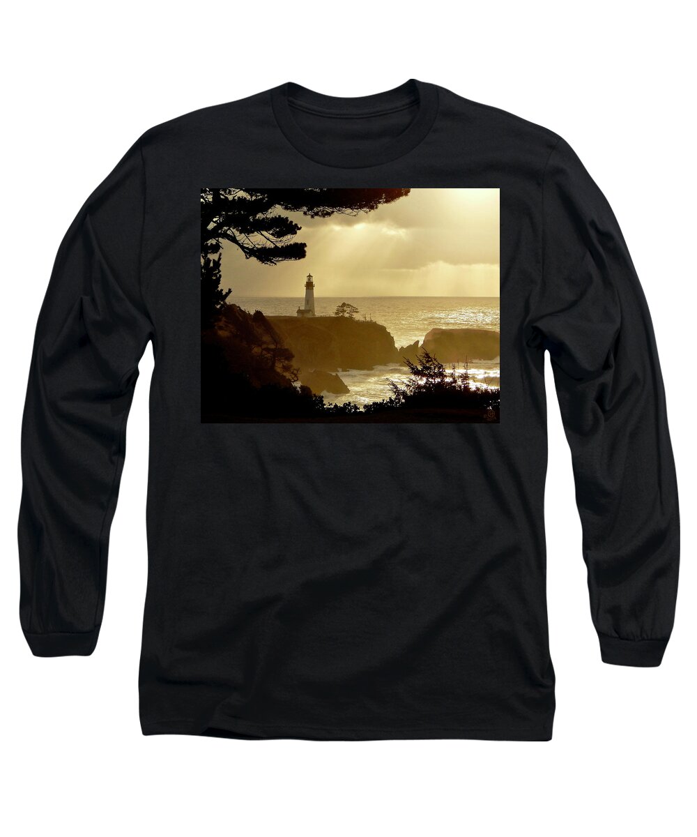 Yaquina Head Light House Long Sleeve T-Shirt featuring the photograph Yaquina Head Sunset by Gary Olsen-Hasek