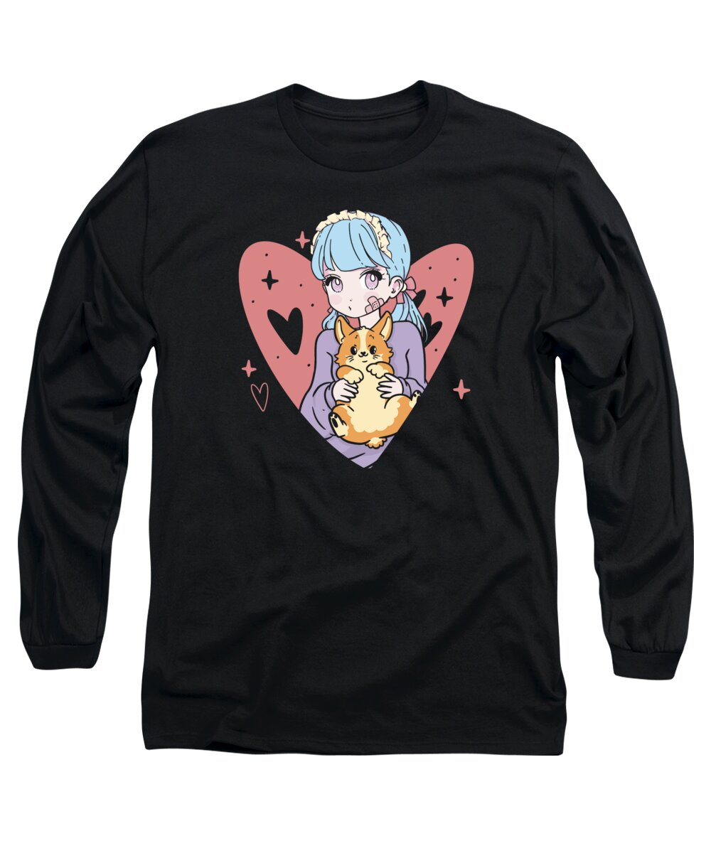 Anime Long Sleeve T-Shirt featuring the digital art Anime Stylish Cute Girl Retro Kawaii #1 by Toms Tee Store