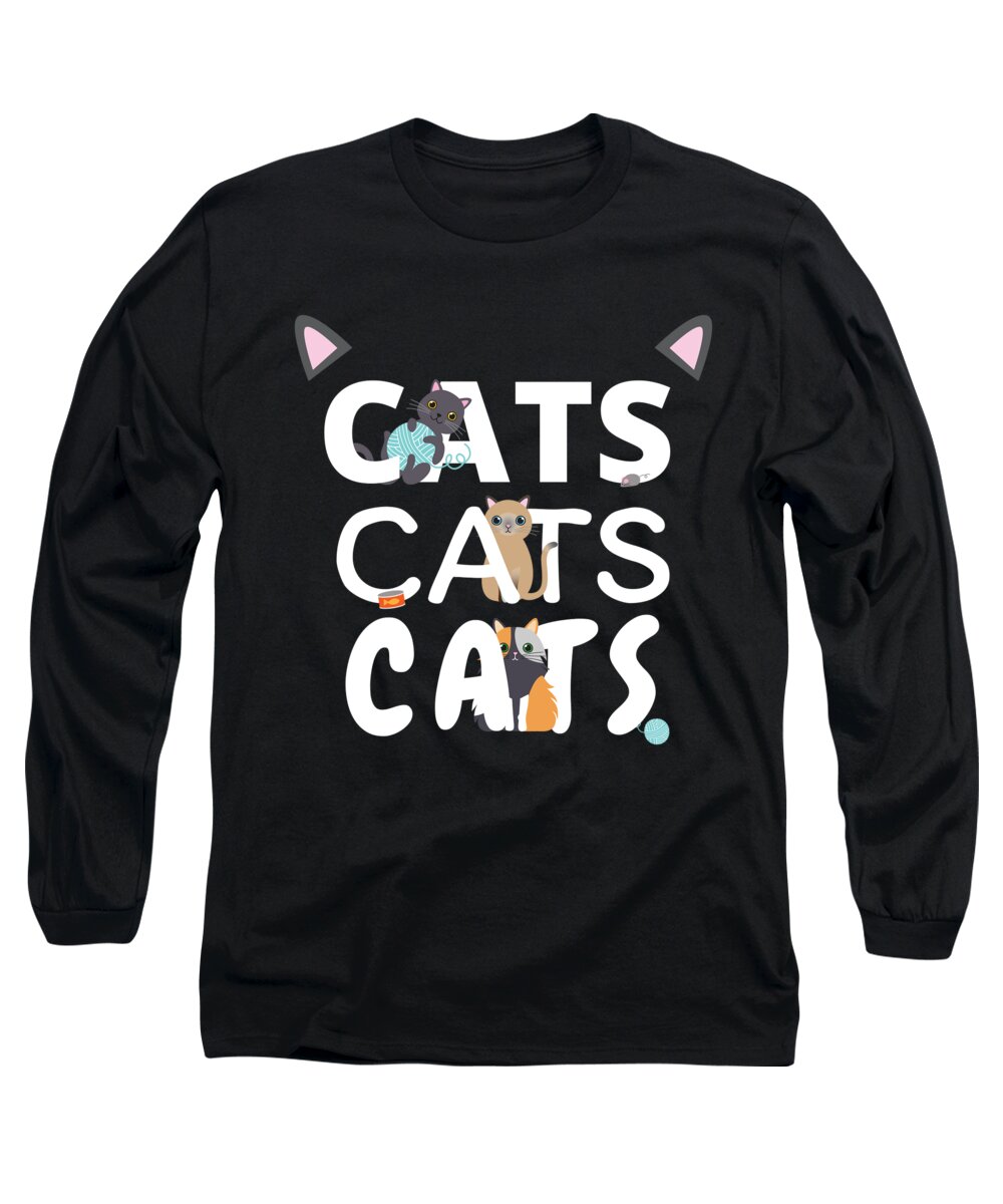 Kitten Long Sleeve T-Shirt featuring the digital art Cats Cats Cats Kitten Kitty Cat Pet Feline Gift #1 by Mister Tee