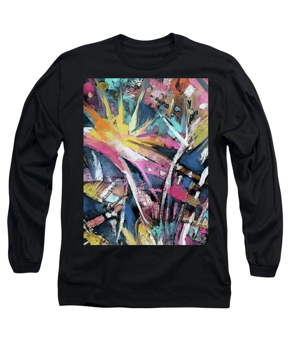 Colorful Digital Abstract Long Sleeve T-Shirt featuring the painting Celebration #1 by Jean Batzell Fitzgerald