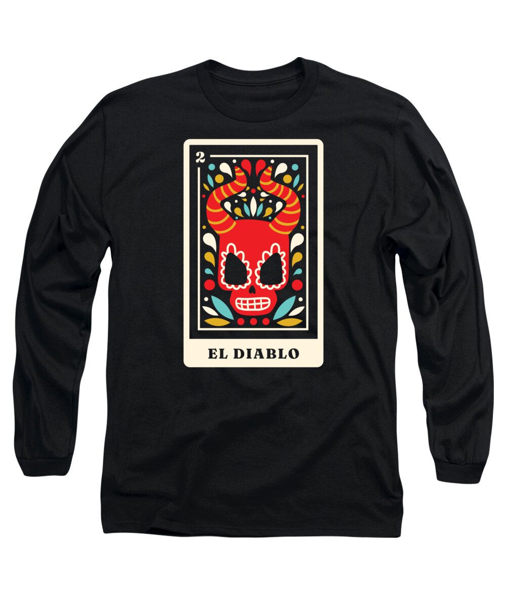 Devil Long Sleeve T-Shirt featuring the digital art El Diablo Muertos Mexican Lottery #1 by Me