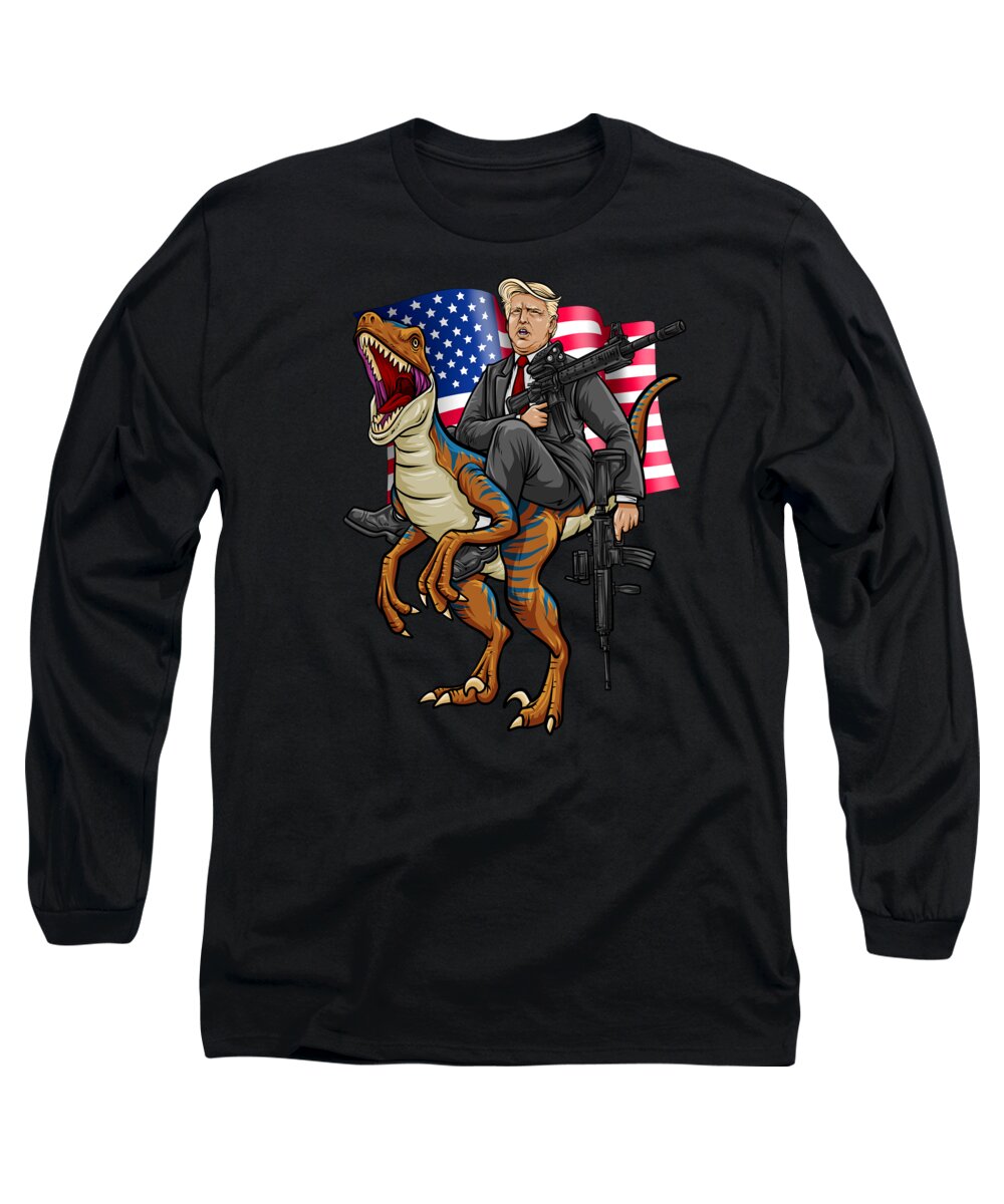 Patriotism Long Sleeve T-Shirt featuring the digital art Epic President Rides A Dinosaur Merica USA #1 by Mister Tee