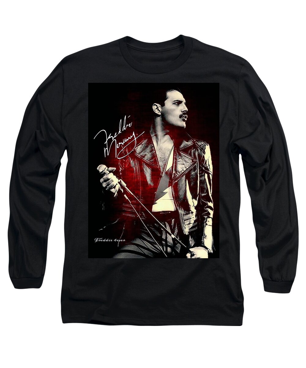 Freddie Mercury Long Sleeve T-Shirt featuring the digital art Freddie Mercury #1 by Scott Robbins