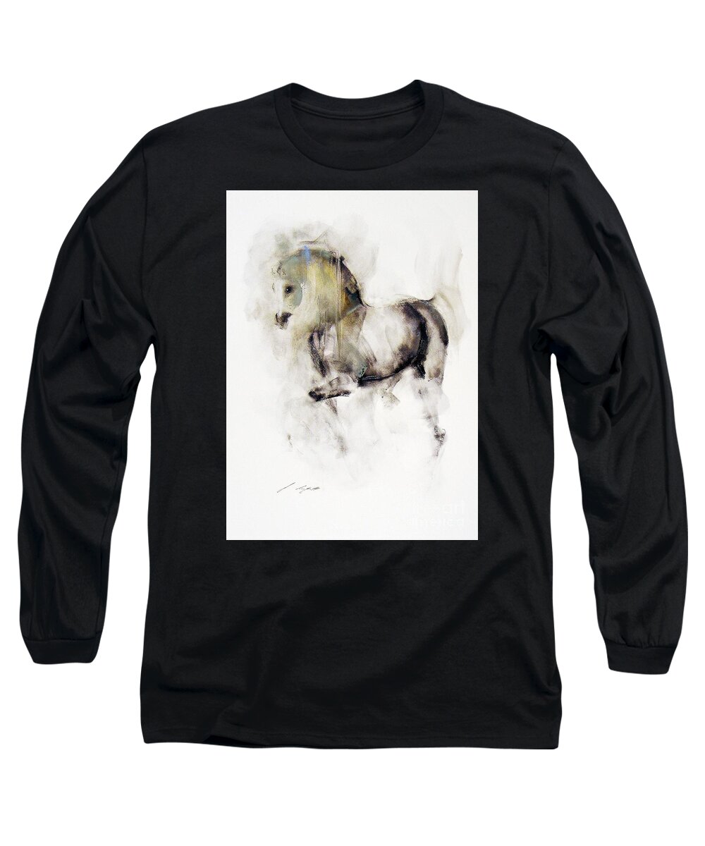 Equestrian Painting Long Sleeve T-Shirt featuring the painting Mito by Janette Lockett