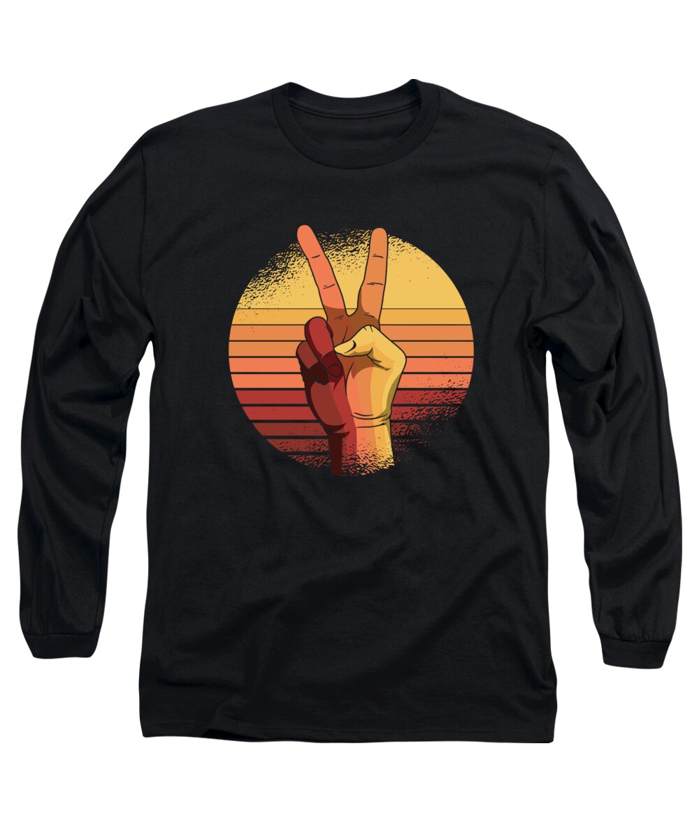 Peace Sign Long Sleeve T-Shirt featuring the digital art Peace Sign Vintage Peace Lover Positivity Retro #1 by Toms Tee Store