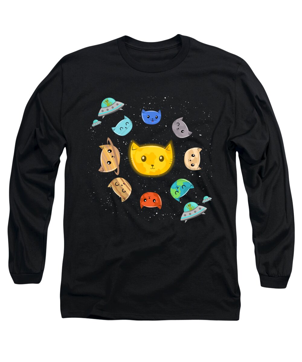 Cats Long Sleeve T-Shirt featuring the digital art The Solar System Spaceship Satellite Kittens #1 by Mister Tee