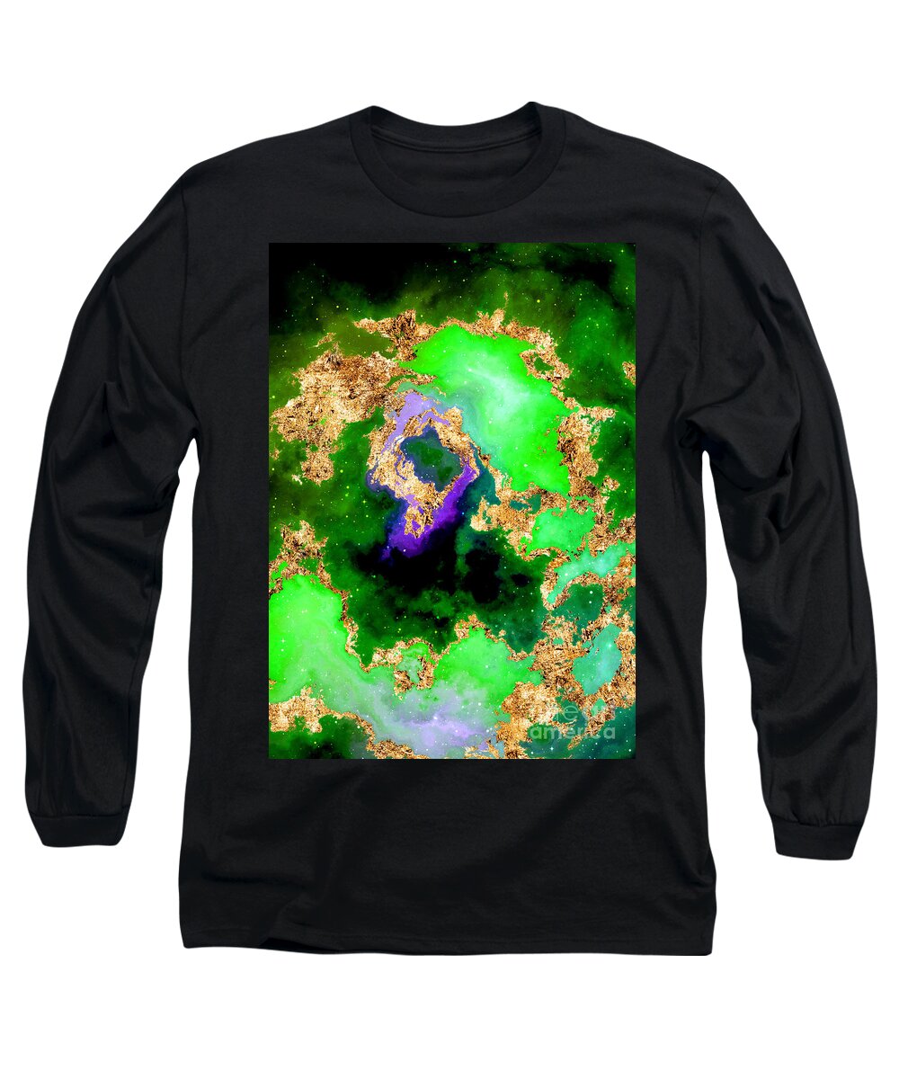 Holyrockarts Long Sleeve T-Shirt featuring the mixed media 100 Starry Nebulas in Space Abstract Digital Painting 027 by Holy Rock Design
