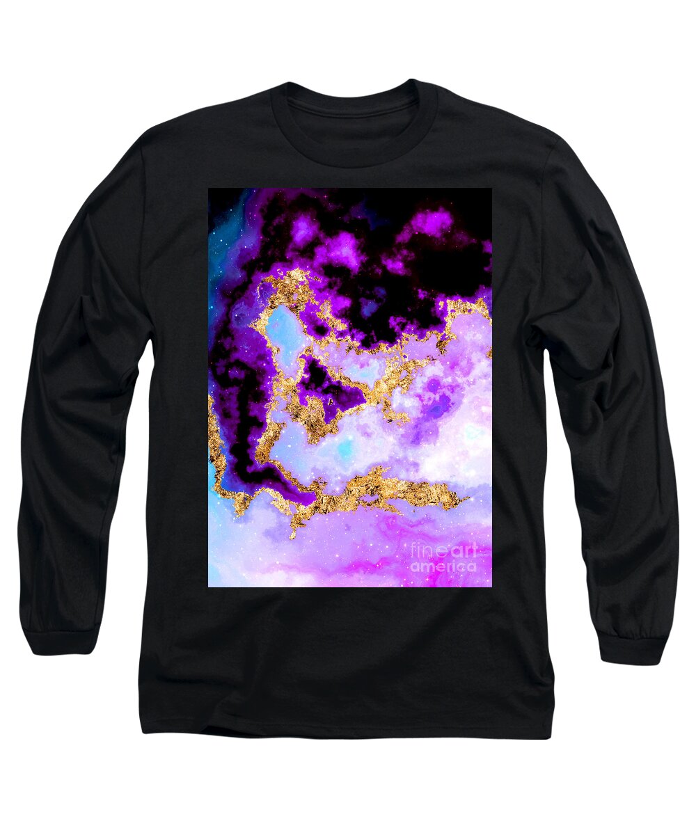 Holyrockarts Long Sleeve T-Shirt featuring the mixed media 100 Starry Nebulas in Space Abstract Digital Painting 029 by Holy Rock Design