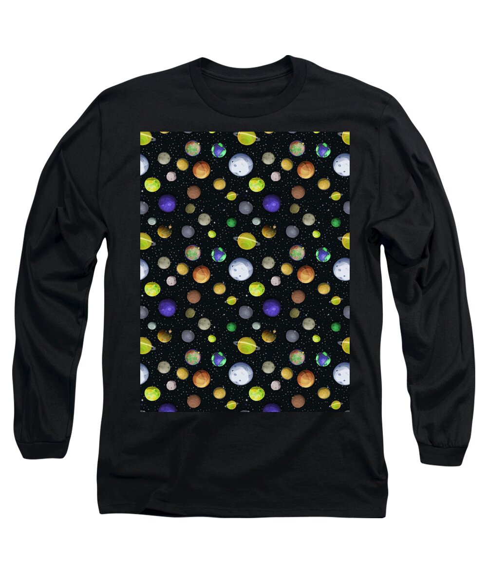 Spaceman Long Sleeve T-Shirt featuring the digital art Galaxy Space Pattern Astronaut Planets Rockets #19 by Mister Tee