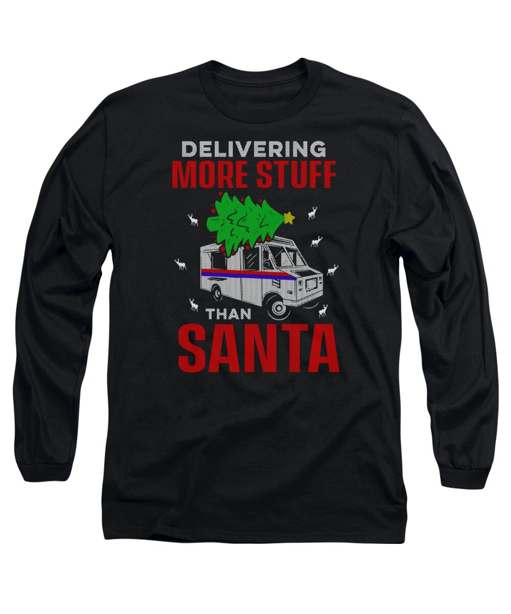 Postal Worker Long Sleeve T-Shirt featuring the digital art Postal Worker Ugly Christmas Design Santa Mailman #2 by Toms Tee Store