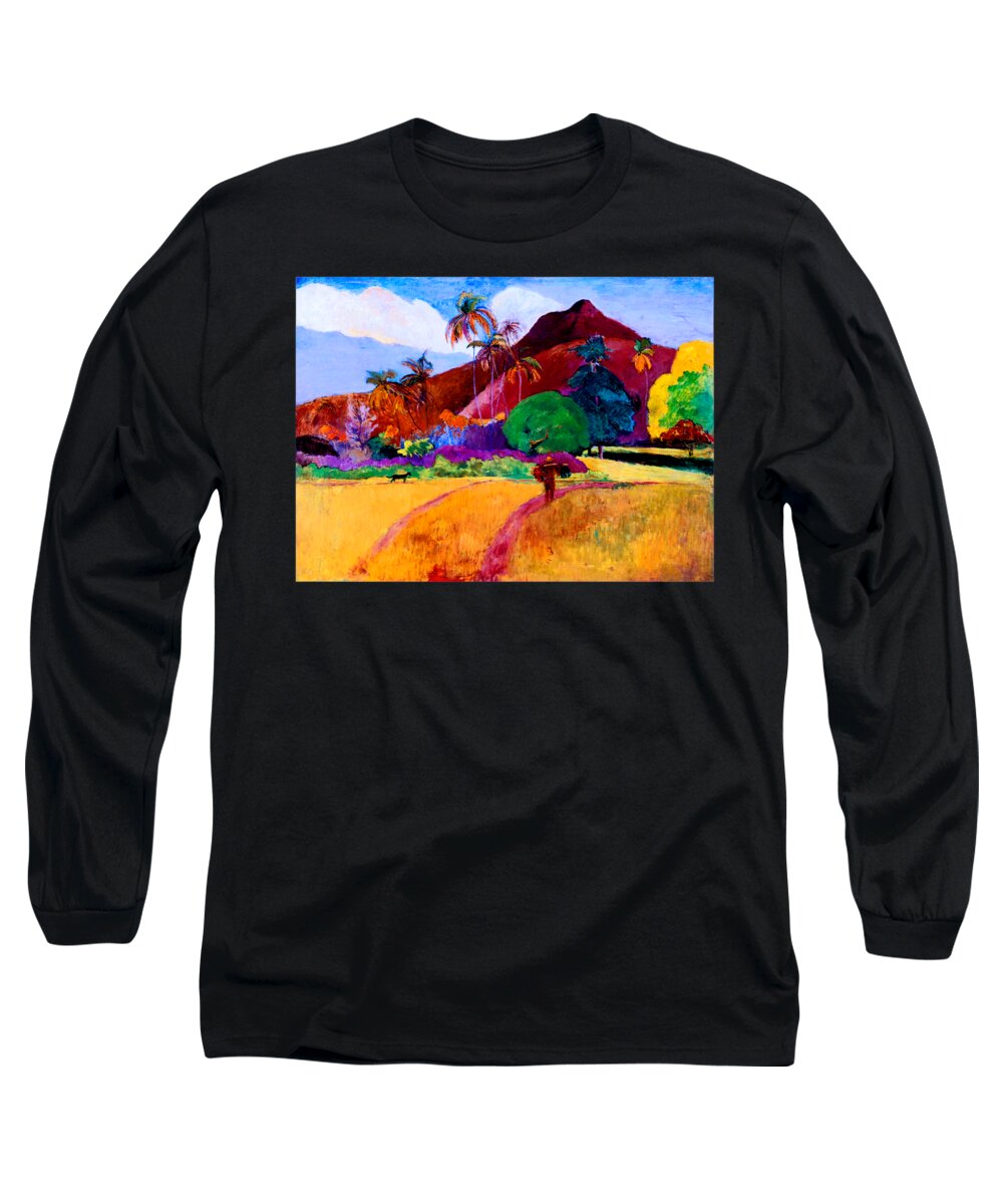 Gauguin Long Sleeve T-Shirt featuring the painting Tahitian Landscape 1891 #2 by Paul Gauguin