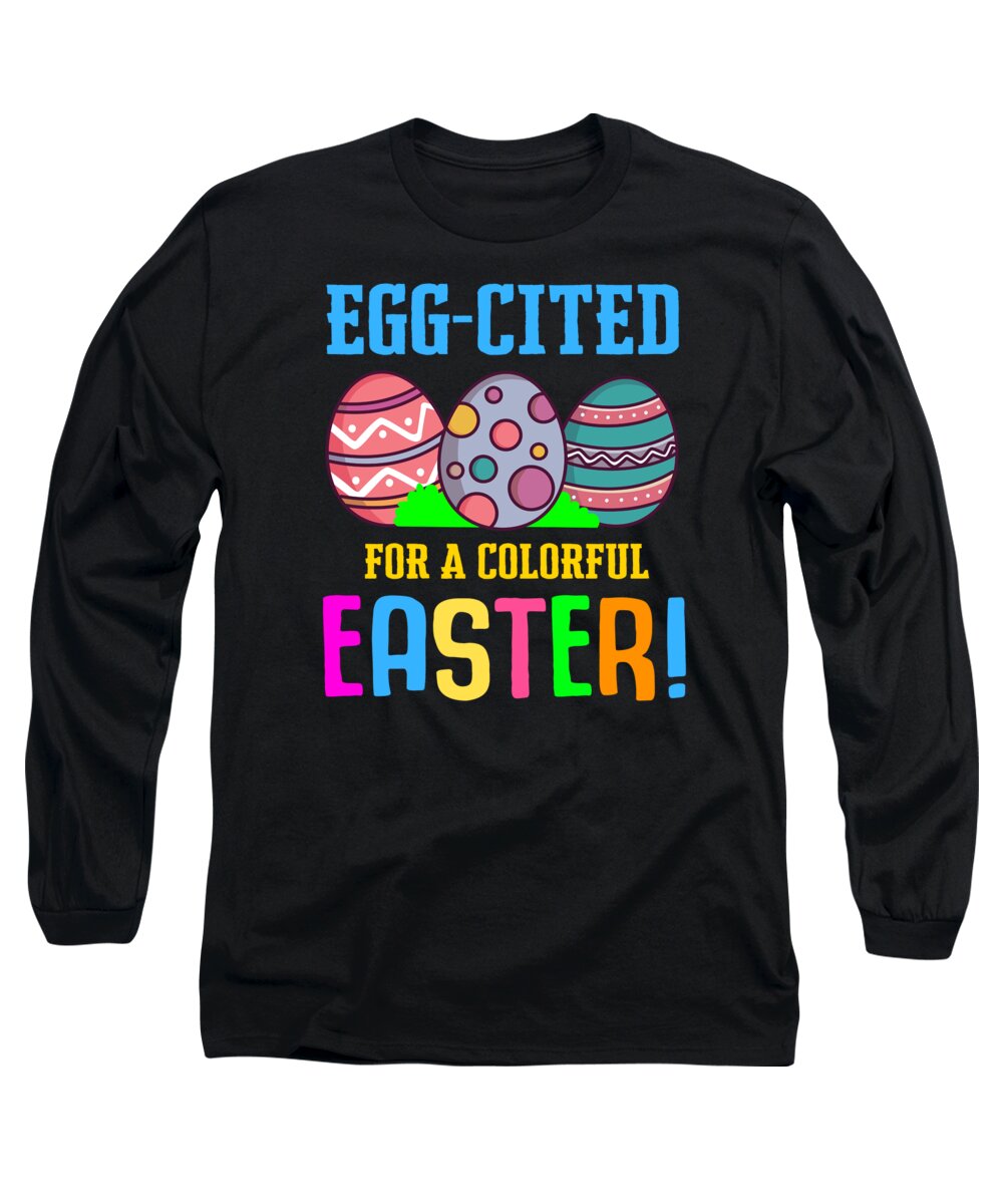 Easter Long Sleeve T-Shirt featuring the digital art Easter Colorful Egg Dye Rabbit Egg Hunt #3 by Toms Tee Store