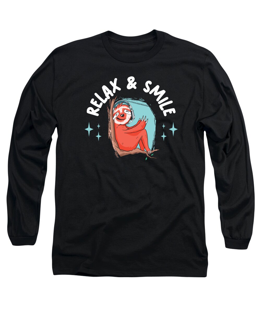 Sloth Long Sleeve T-Shirt featuring the digital art Relax Smile Sloth Lazy Chill #3 by Toms Tee Store