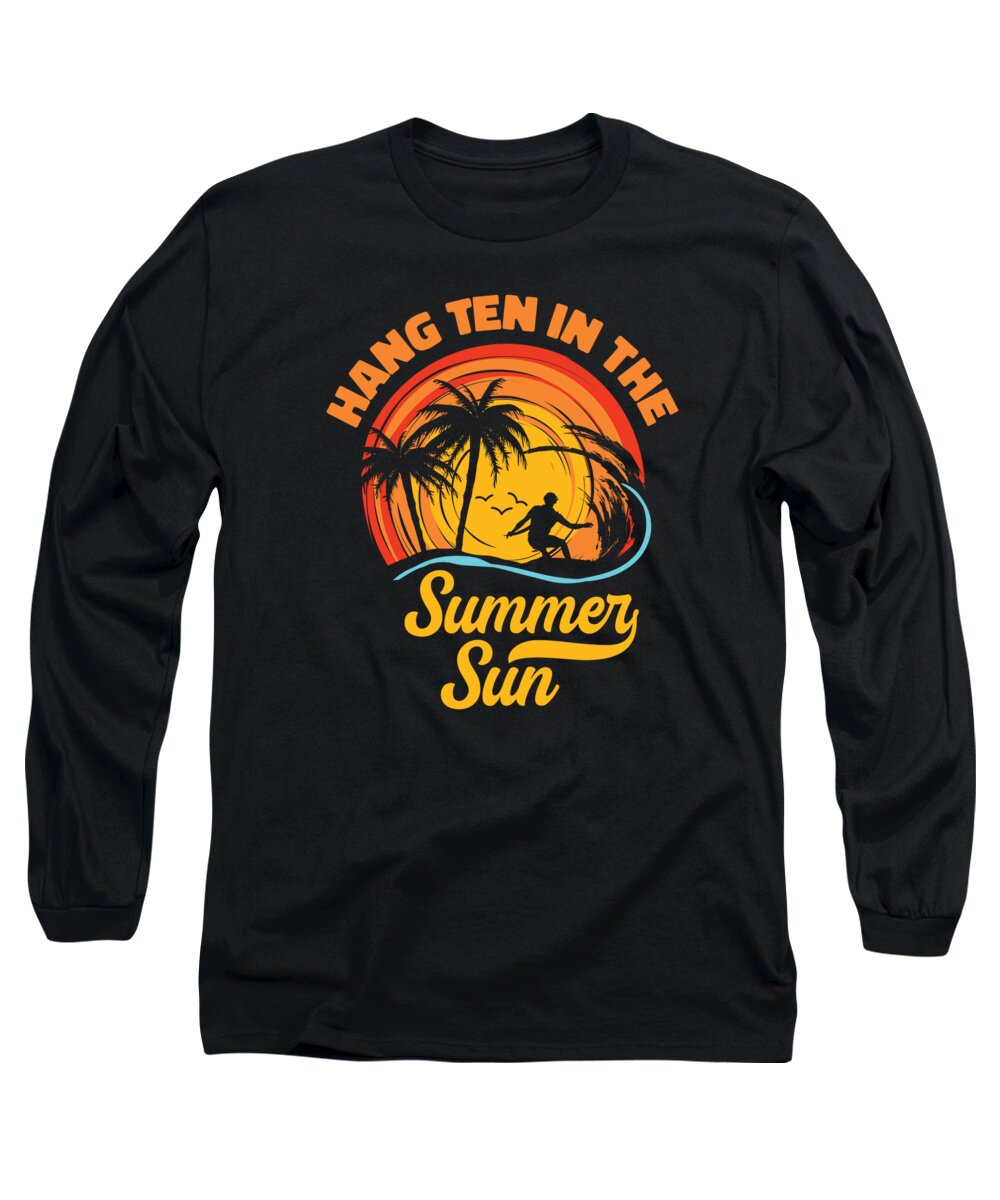 Surf Long Sleeve T-Shirt featuring the digital art Surf Tropical Surfing Summer Surfboard Sports #3 by Toms Tee Store