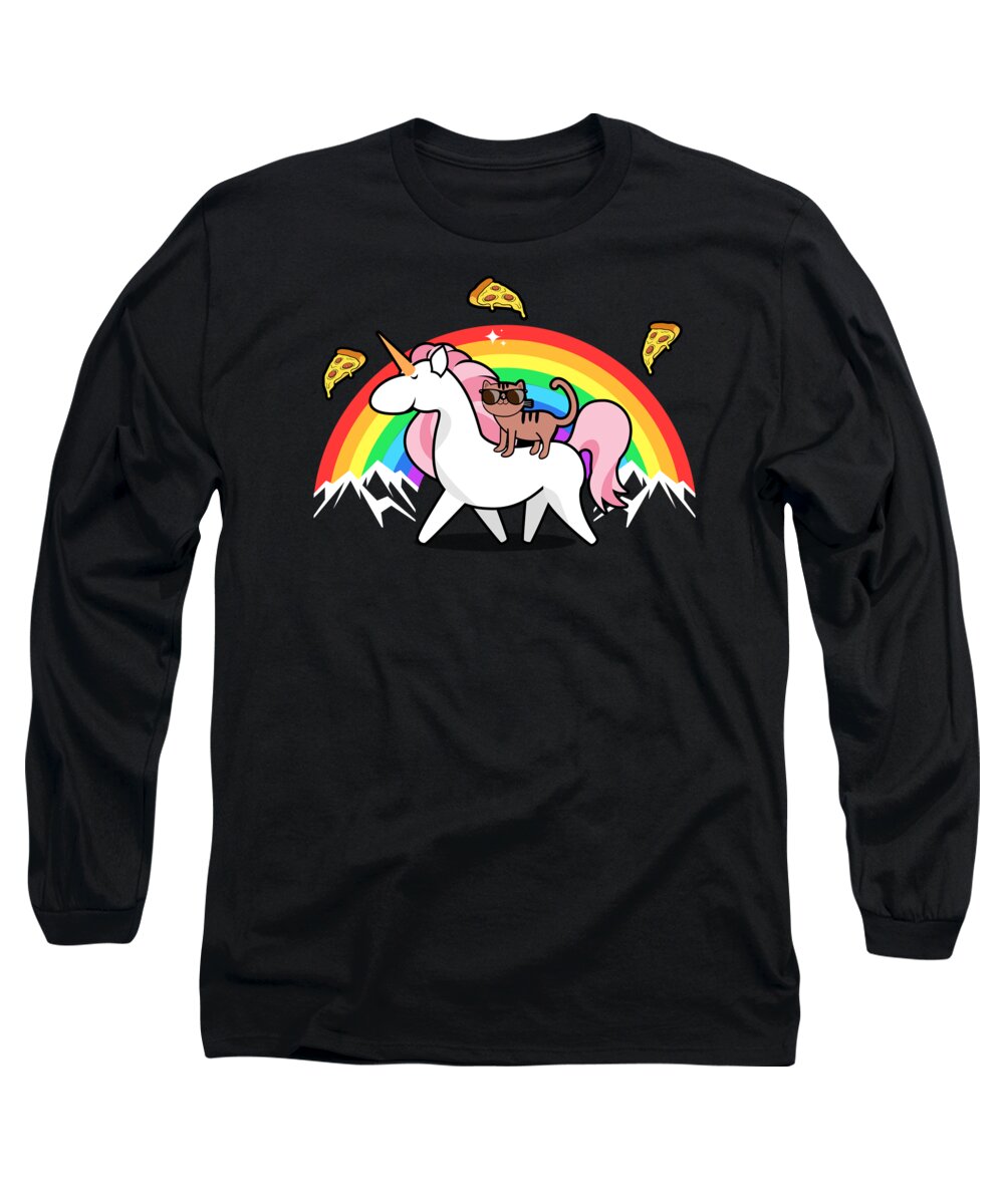 Mythical Creature Long Sleeve T-Shirt featuring the digital art Magical Adventure Cat Unicorn Journey #5 by Mister Tee