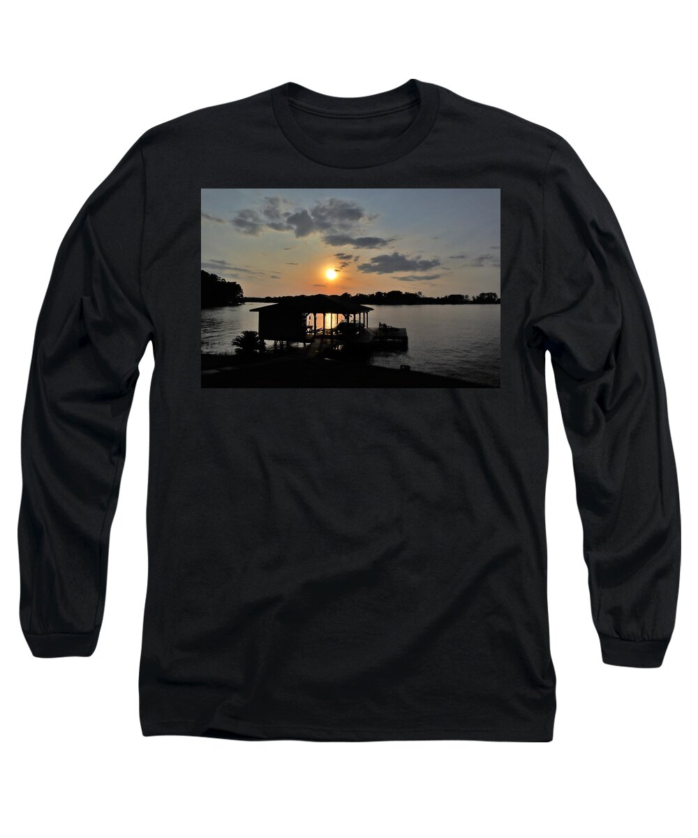 Sunset Long Sleeve T-Shirt featuring the photograph A Boathouse Good Night by Ed Williams