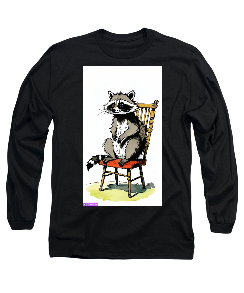 Raccoon Long Sleeve T-Shirt featuring the digital art A I Cute Raccoon on a Chair by Denise F Fulmer