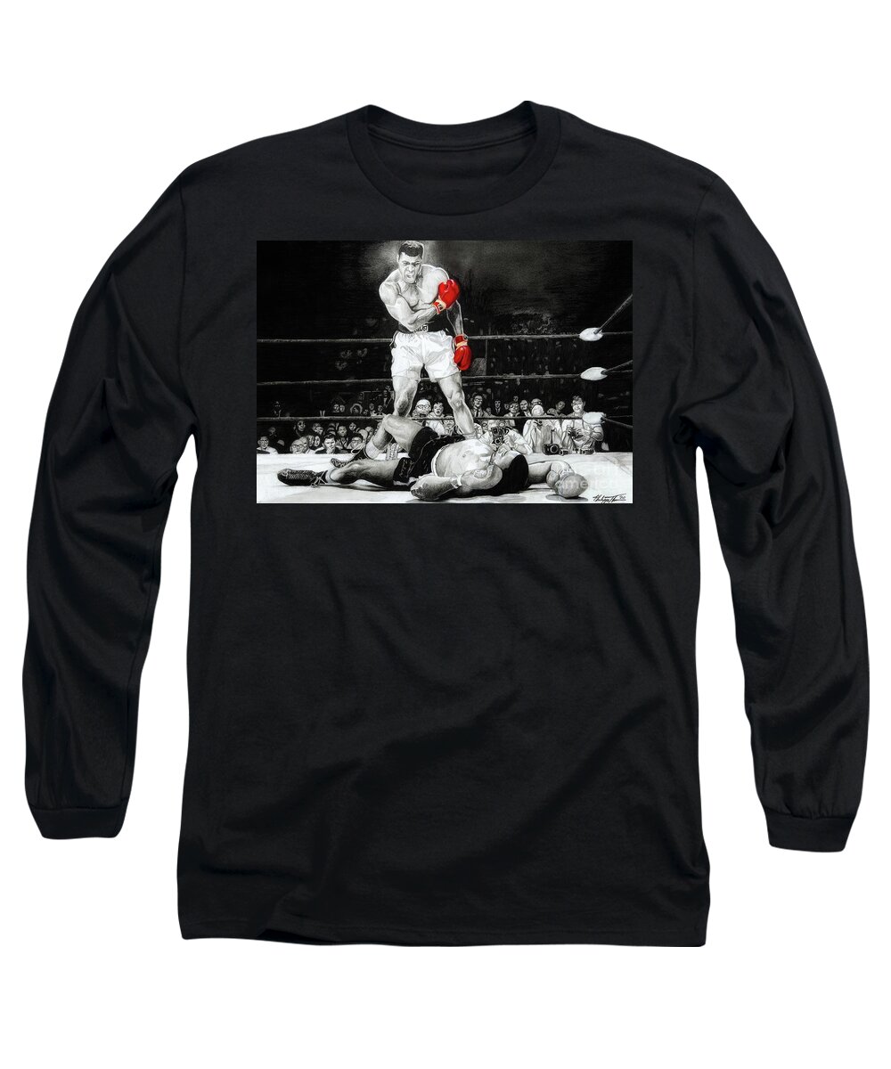 Muhammad Ali Long Sleeve T-Shirt featuring the drawing Ali by Philippe Thomas