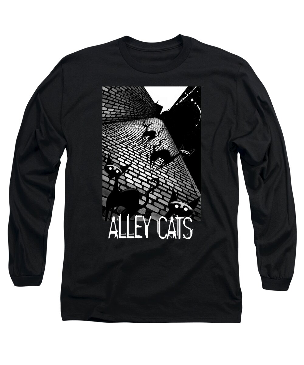 Cats Long Sleeve T-Shirt featuring the drawing Alley Cats by Andrew Hitchen