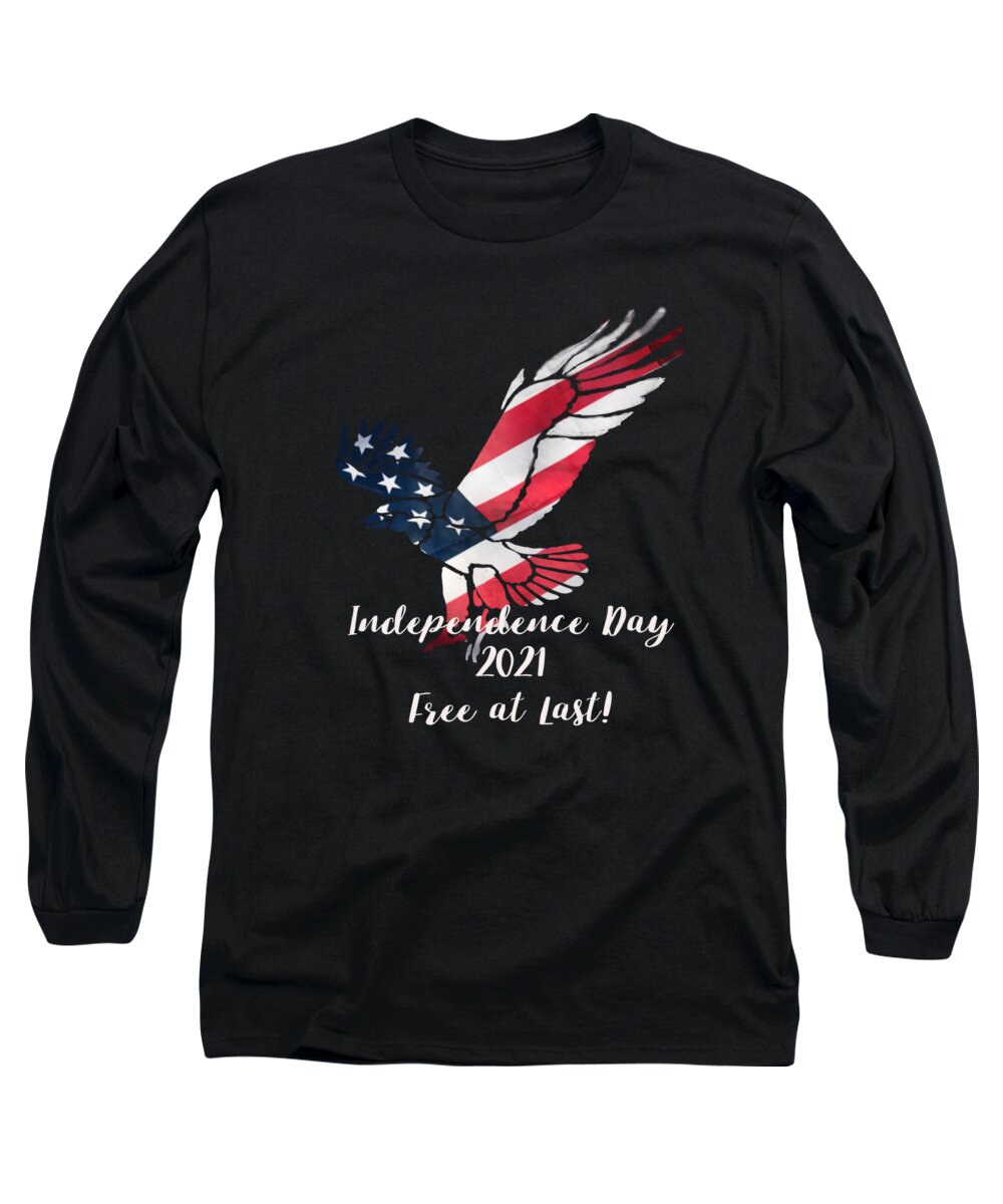 Transparent Long Sleeve T-Shirt featuring the mixed media American Eagle 2021 white text by Eileen Backman