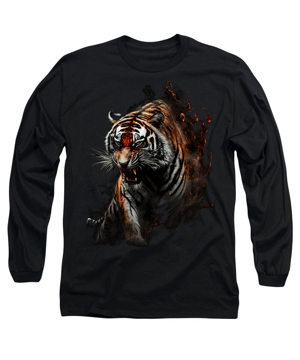 Tiger Long Sleeve T-Shirt featuring the digital art Angry Tiger by Daniel Eskridge