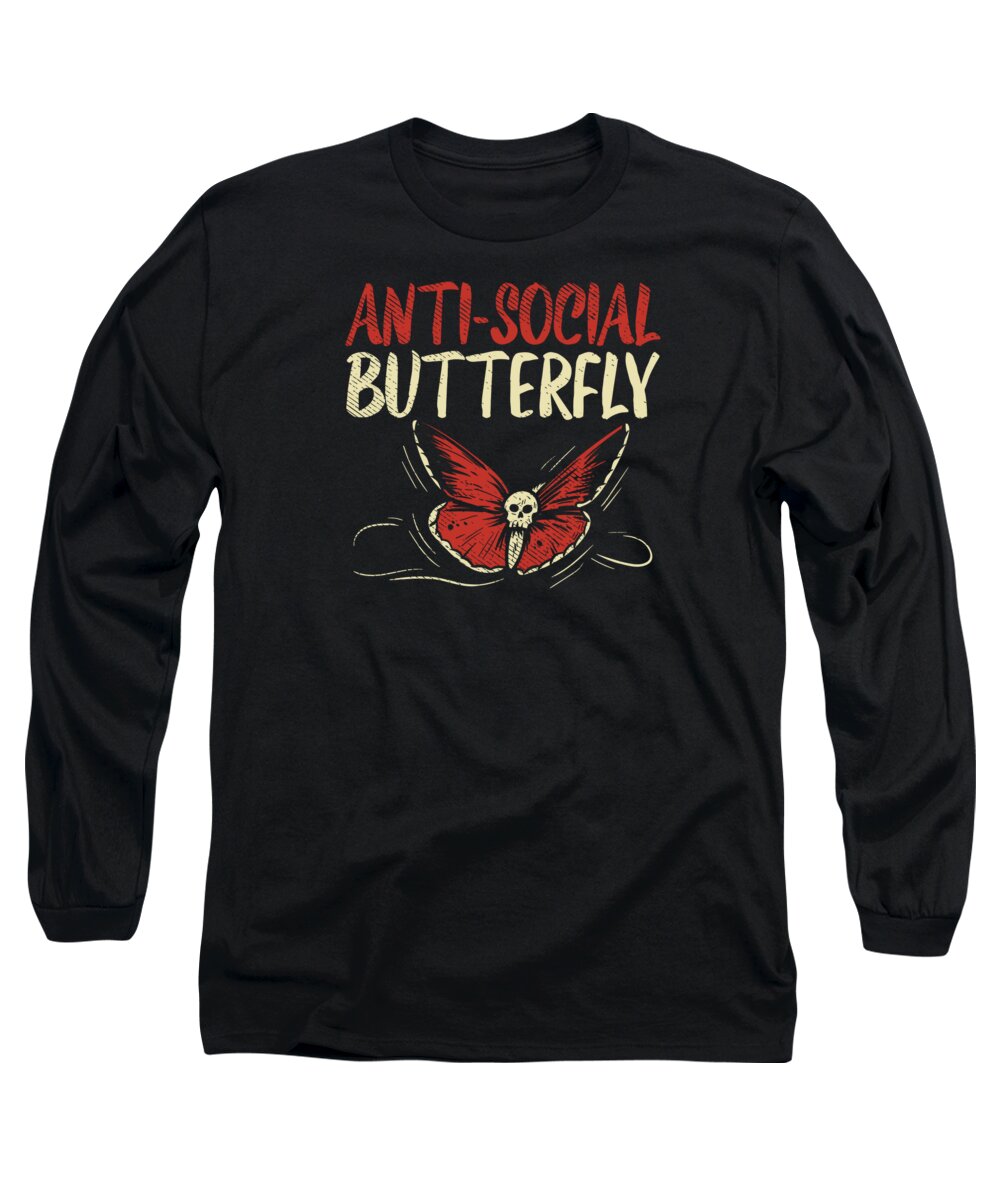Introvert Long Sleeve T-Shirt featuring the digital art Anti Social Butterfly Isolation Antsocial by Toms Tee Store