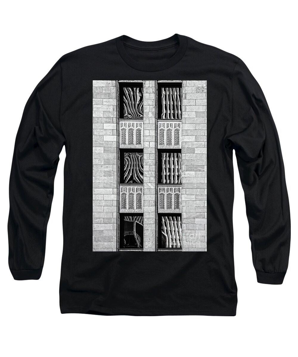 Art Deco Long Sleeve T-Shirt featuring the digital art Art Deco Windows B and W by Susan Vineyard