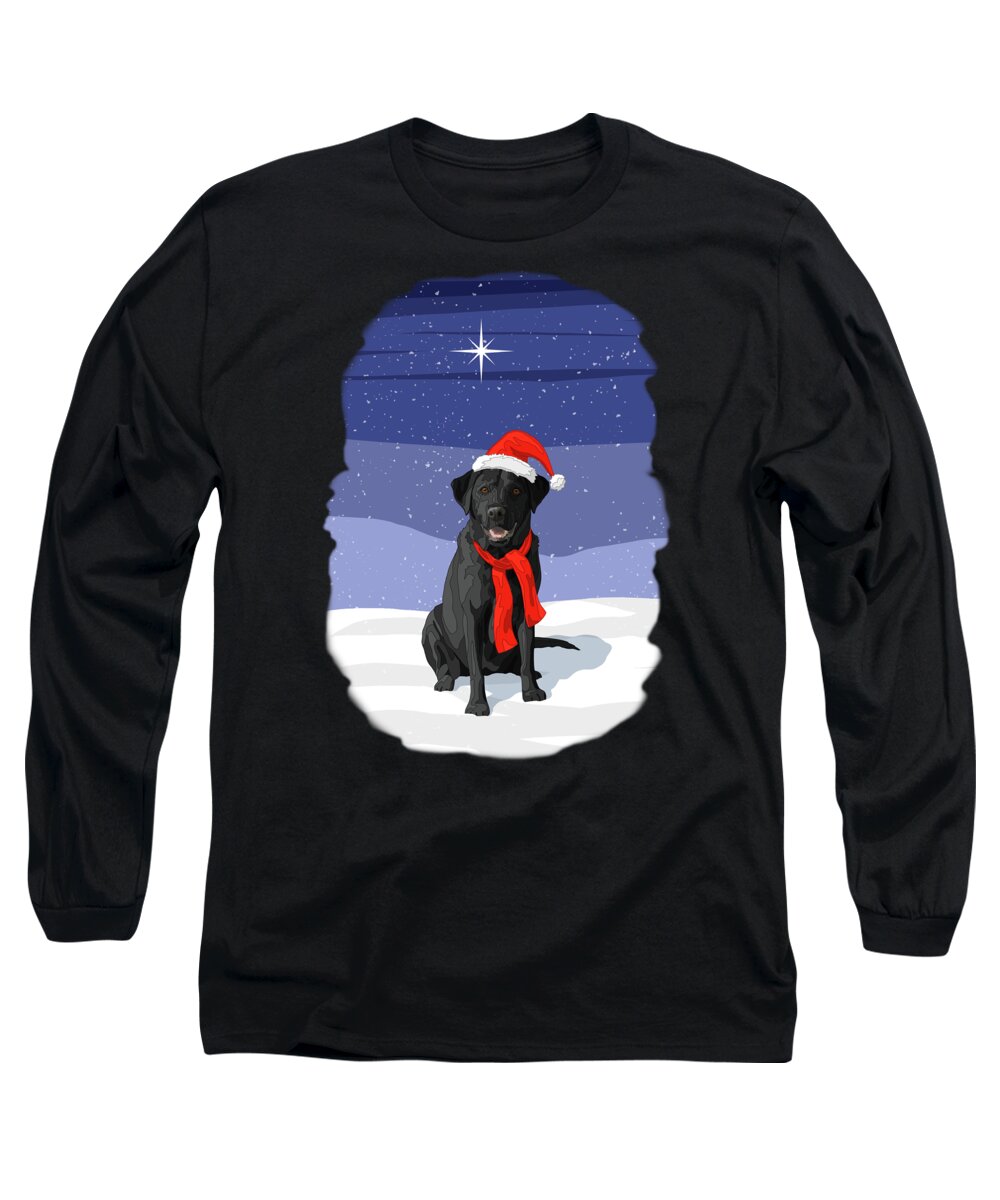 Dogs Long Sleeve T-Shirt featuring the digital art Christmas Dog Black Labrador Retriever by Crista Forest