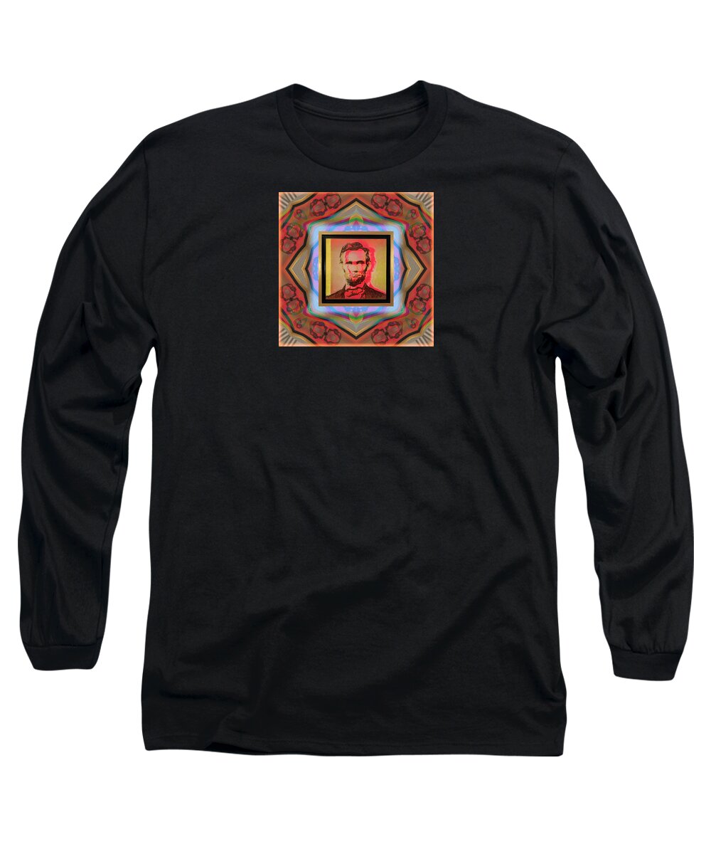 Wunderle Art Long Sleeve T-Shirt featuring the mixed media Abraham Lincoln V1C.L by Wunderle