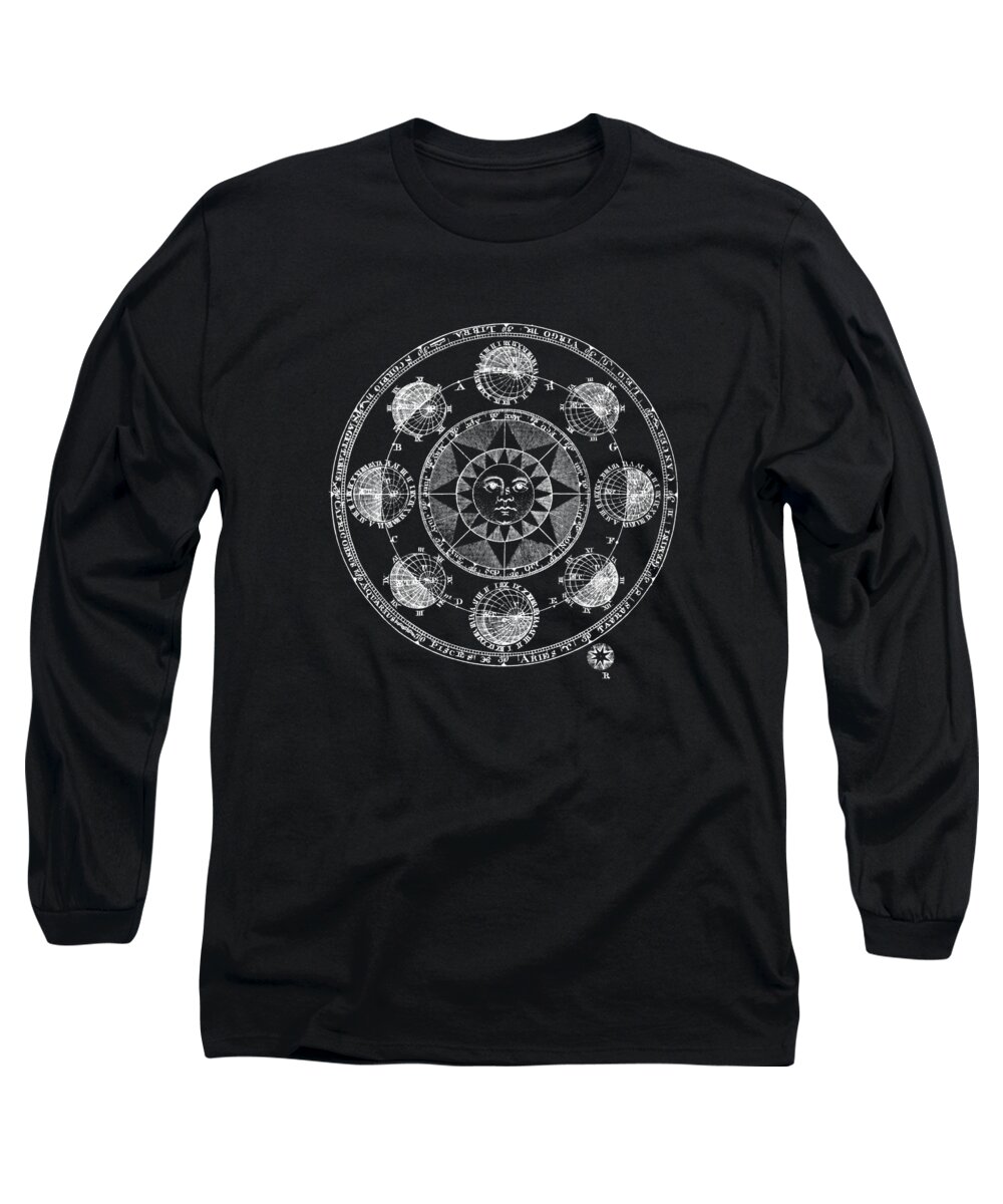Astrology Long Sleeve T-Shirt featuring the digital art Astrological Chart In Black And White by Madame Memento
