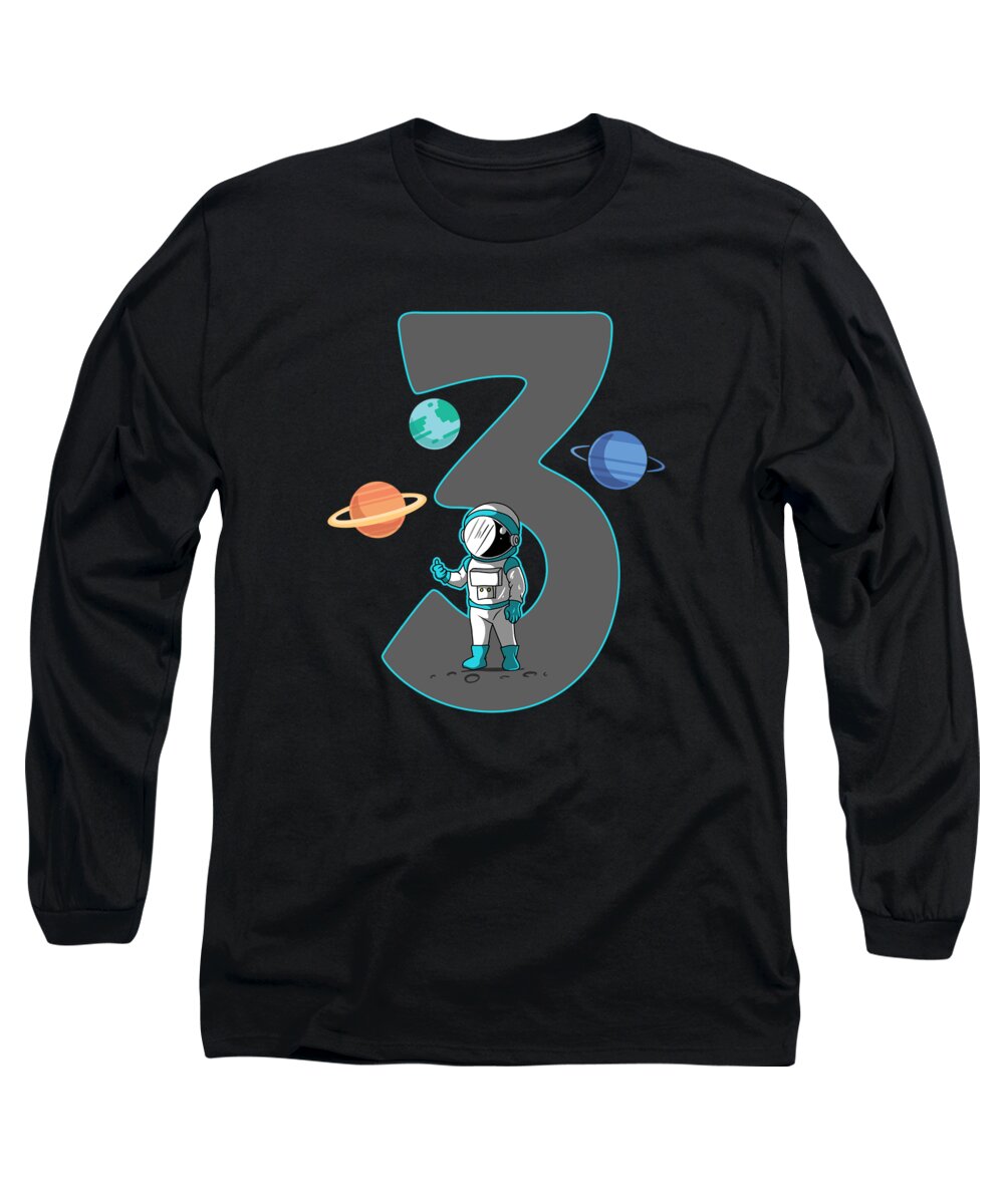 Kids Birthday Long Sleeve T-Shirt featuring the digital art Astronaut Kids Birthday 3 Years Old Spaceman by Mercoat UG Haftungsbeschraenkt