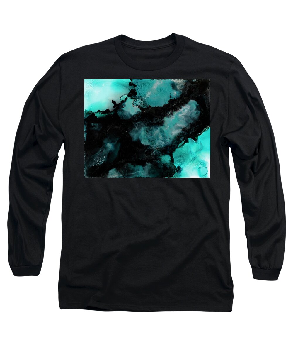 Teal Long Sleeve T-Shirt featuring the painting Atoll by Tamara Nelson