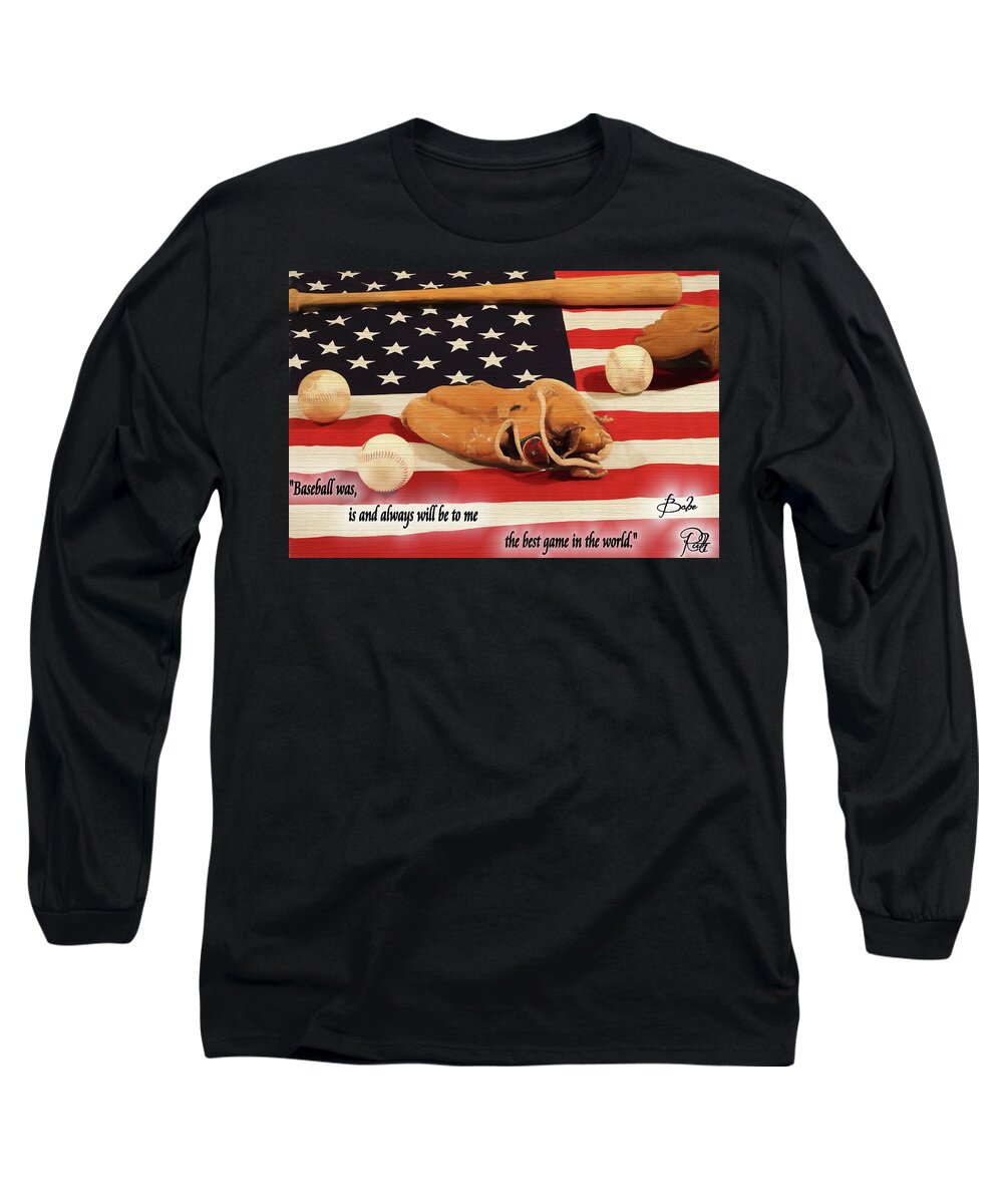 Babe Ruth Baseball Quote Long Sleeve T-Shirt featuring the mixed media Babe Ruth Baseball Quote by Dan Sproul