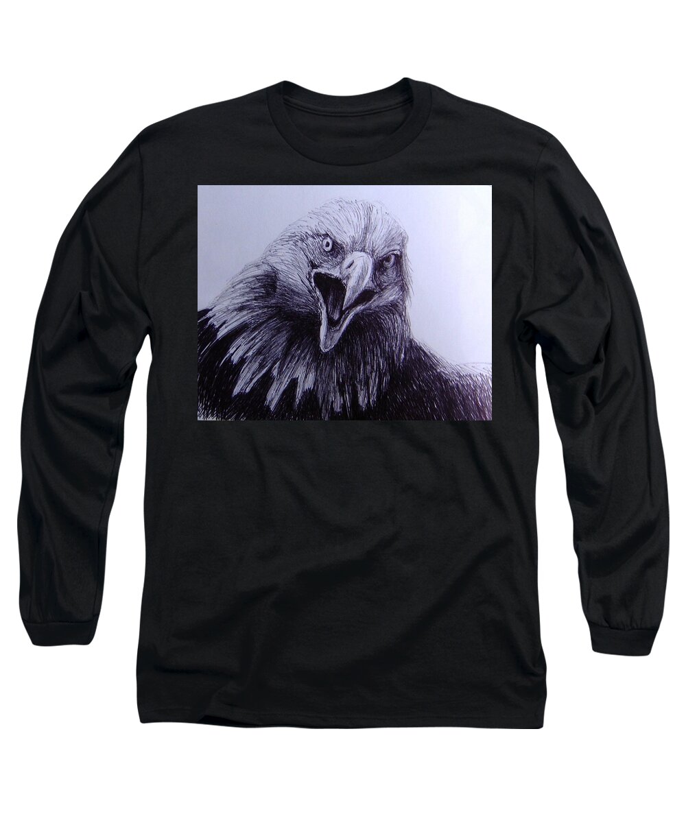 Bald Eagle Long Sleeve T-Shirt featuring the drawing Bald Eagle Sketch by Rick Hansen