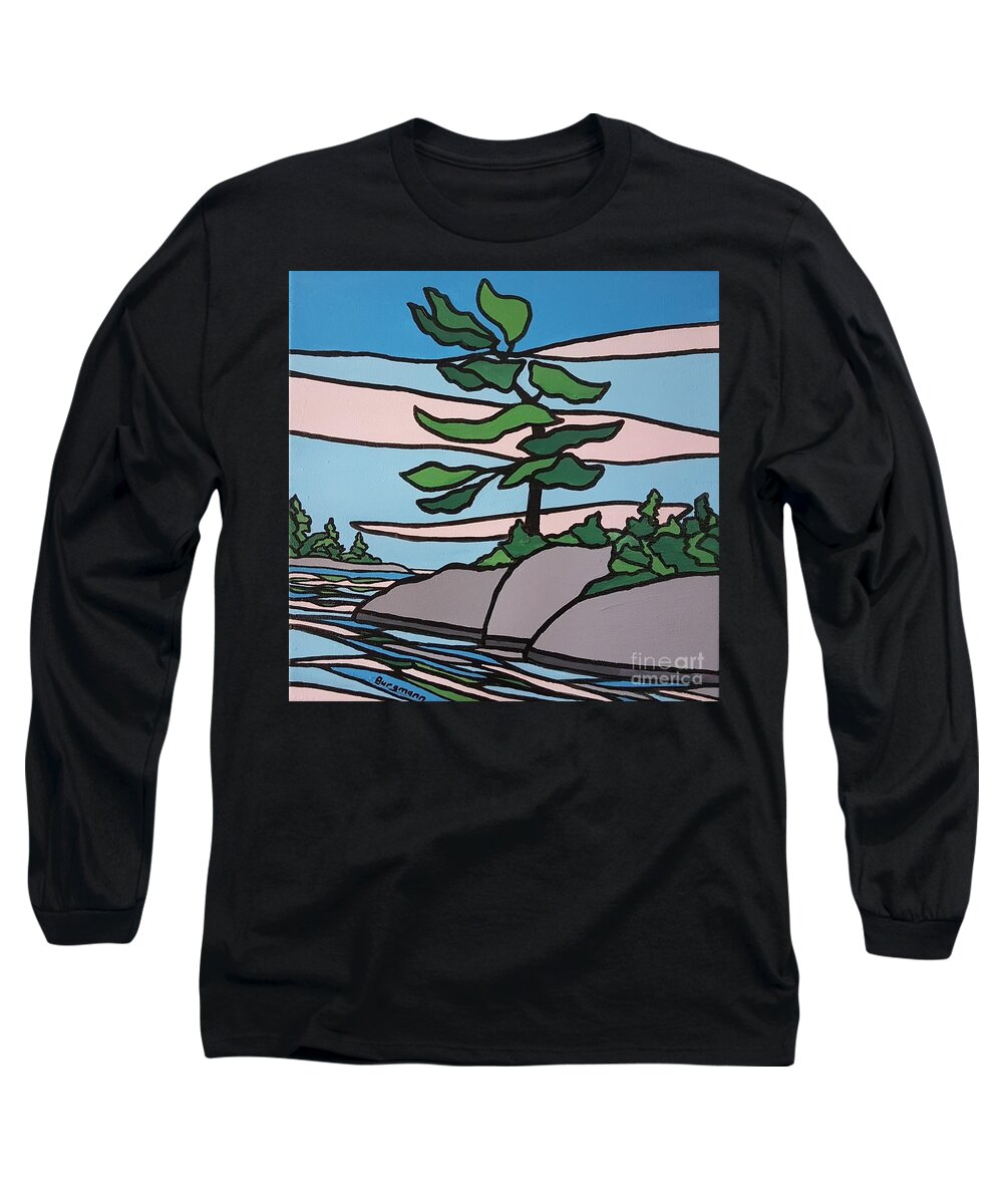 Landscape Long Sleeve T-Shirt featuring the painting Bay Calm by Petra Burgmann