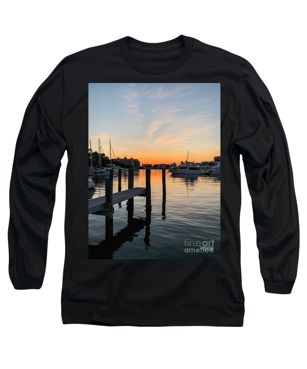 Bayfront Long Sleeve T-Shirt featuring the photograph Bayfront Park Marina Sunset by Gary F Richards