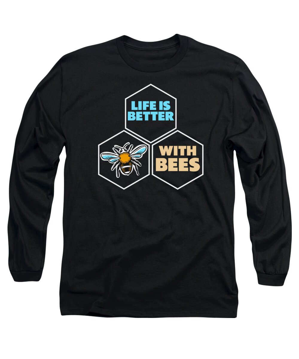 Beekeeper Long Sleeve T-Shirt featuring the digital art Beekeeper Bees Insects Flowers Bee Lover Plants by Toms Tee Store