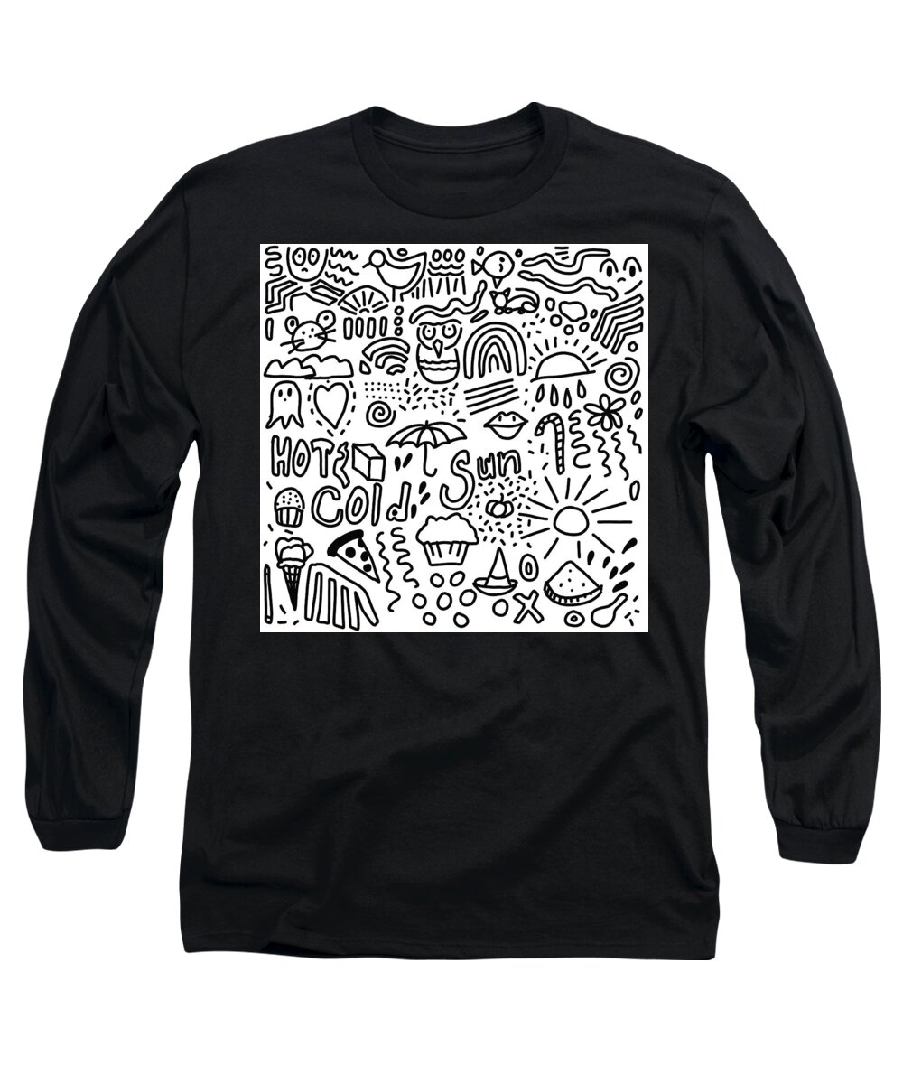 Black And White Doodle Long Sleeve T-Shirt featuring the drawing Black and White Doodle by Nancy Merkle