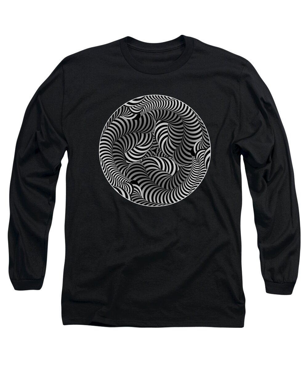 Black And White Long Sleeve T-Shirt featuring the digital art Black and White Striped 3D Illusion by Barefoot Bodeez Art