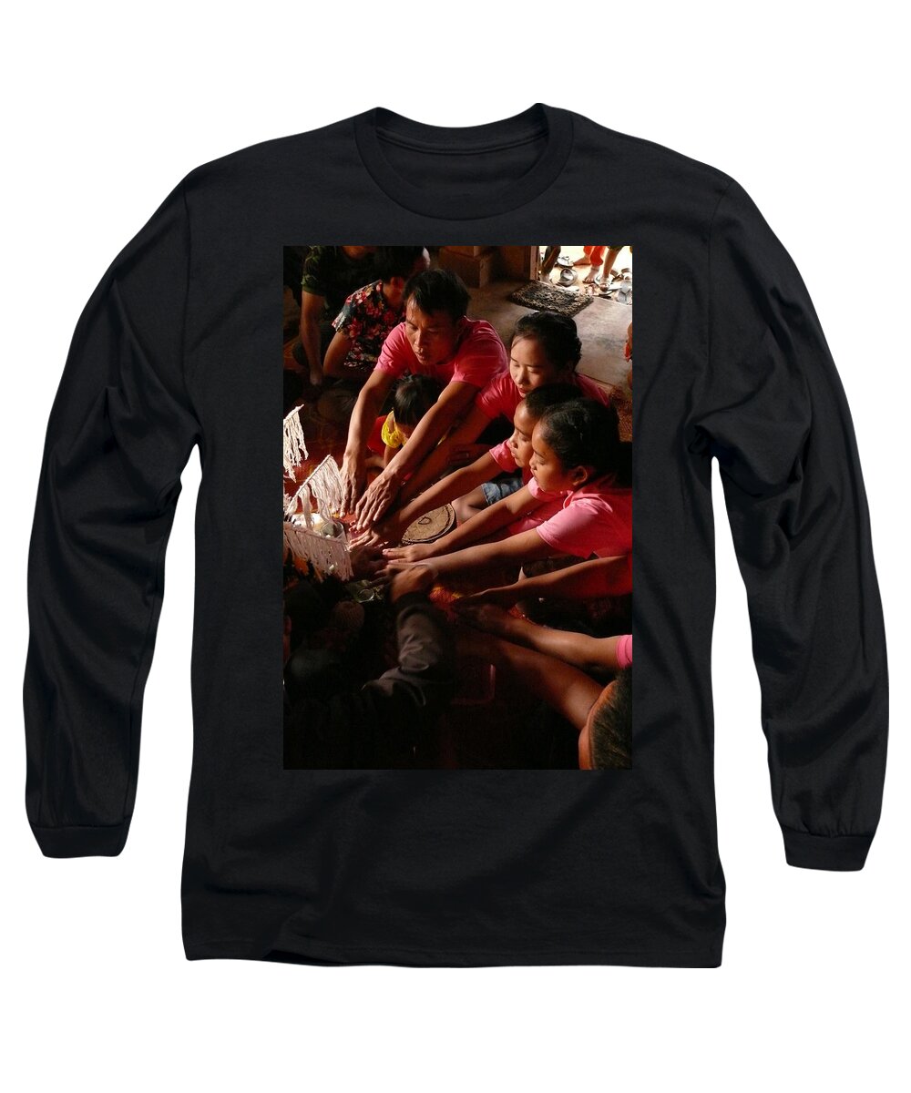 Celebration Long Sleeve T-Shirt featuring the photograph Blessing ceremony in Laos by Robert Bociaga
