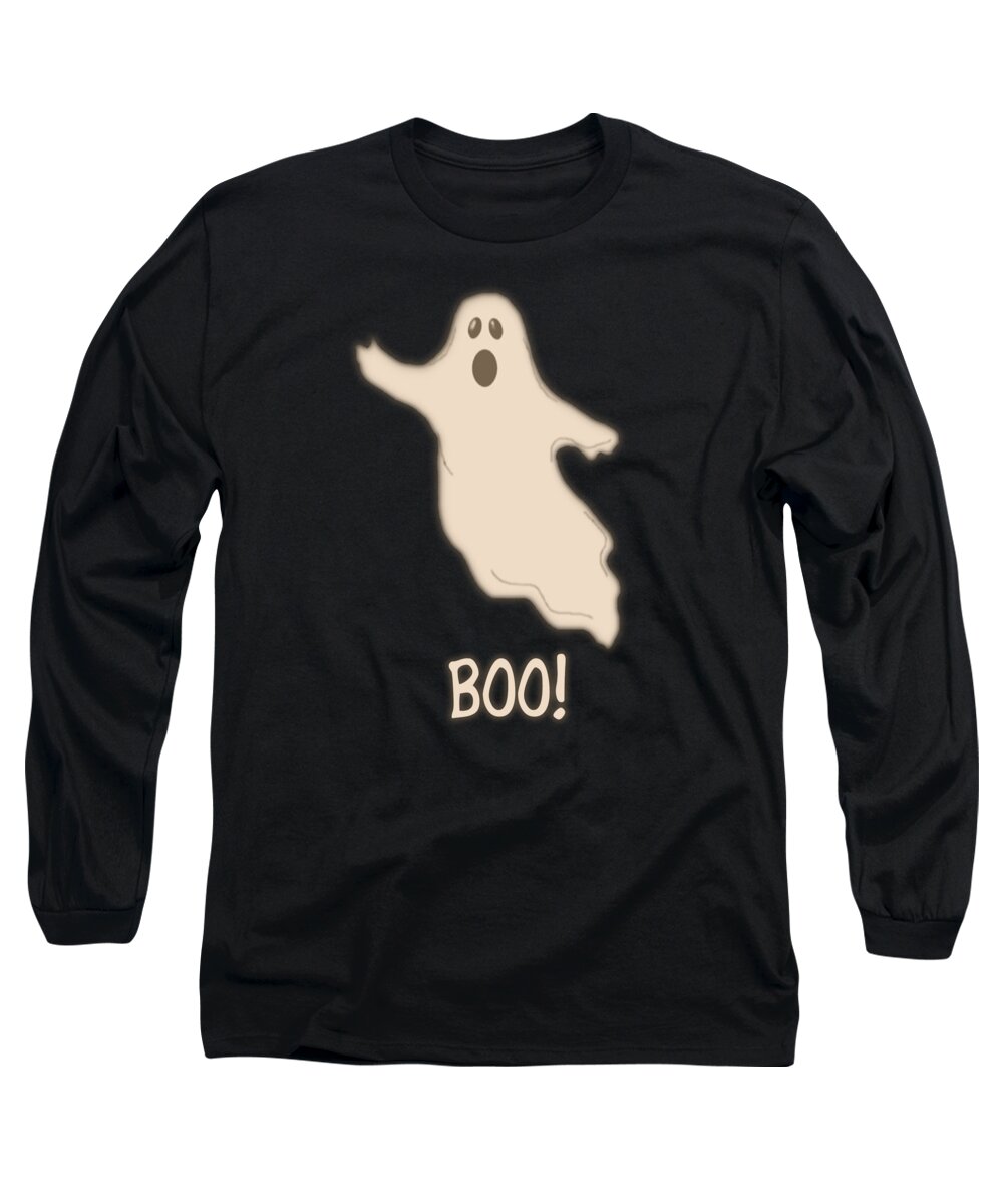 Halloween Long Sleeve T-Shirt featuring the digital art Boo The Ghost by Flippin Sweet Gear