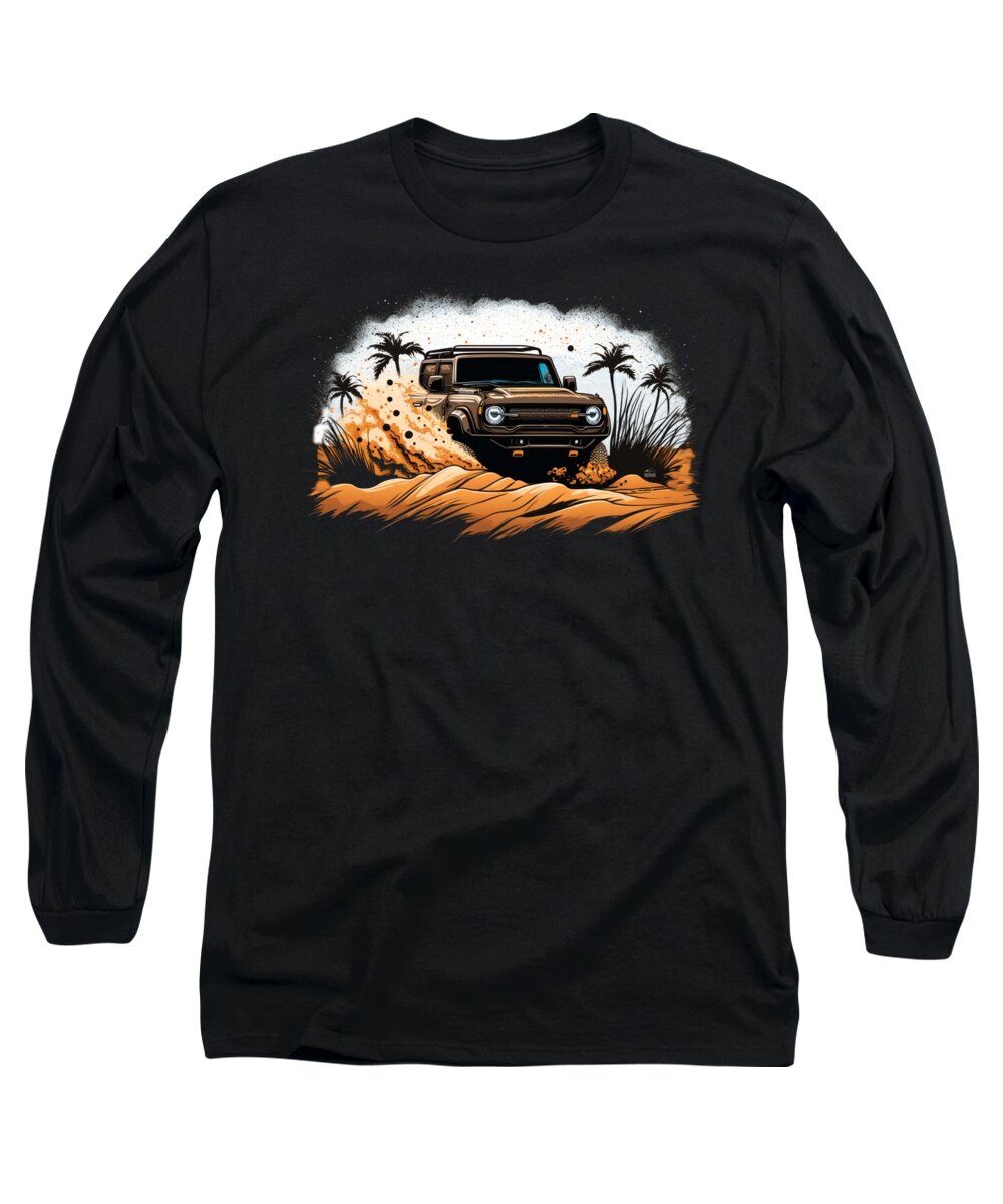 Bronco Tshirt Long Sleeve T-Shirt featuring the digital art Bronco in Sand by Bill Posner