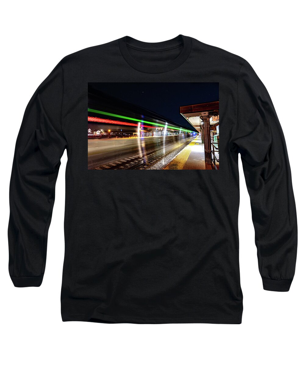Bronxville Long Sleeve T-Shirt featuring the photograph Bronxville Train Station at Night-2 by Kevin Suttlehan