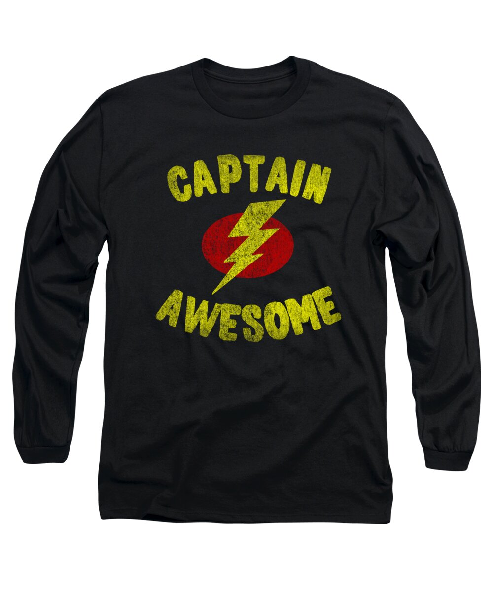 Funny Long Sleeve T-Shirt featuring the digital art Captain Awesome Retro by Flippin Sweet Gear